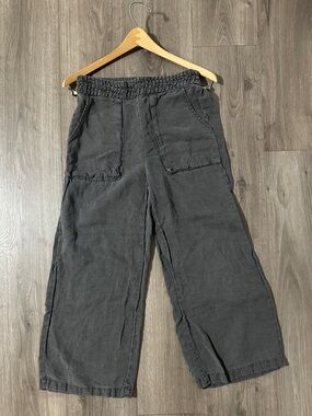 Joie Linen Pants Charcoal Gray Wide-Leg Casual